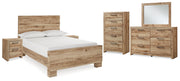 Hyanna Full Panel Bed with Mirrored Dresser, Chest and 2 Nightstands in Tan Brown - PKG015351