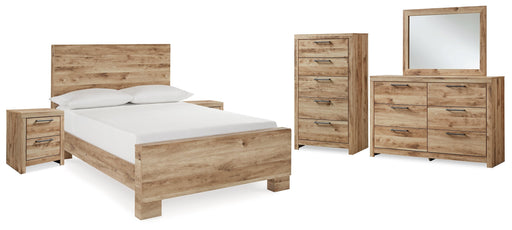 Hyanna Full Panel Bed with Mirrored Dresser, Chest and 2 Nightstands in Tan Brown - PKG015351