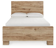 Hyanna Full Panel Bed with Storage with Mirrored Dresser in Tan Brown - PKG015373
