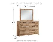 Hyanna Full Panel Headboard with Mirrored Dresser and 2 Nightstands in Tan Brown - PKG015278