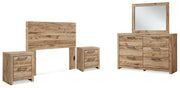 Hyanna Full Panel Headboard with Mirrored Dresser and 2 Nightstands in Tan Brown - PKG015278