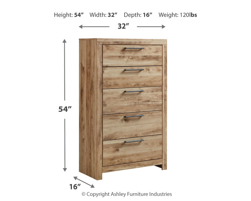 Hyanna Full Panel Headboard with Mirrored Dresser and Chest in Tan Brown - PKG015281