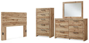 Hyanna Full Panel Headboard with Mirrored Dresser and Chest in Tan Brown - PKG015281