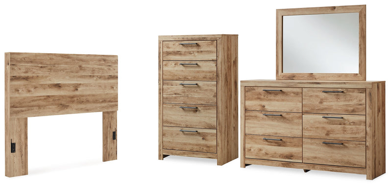 Hyanna Full Panel Headboard with Mirrored Dresser and Chest in Tan Brown - PKG015281