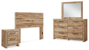 Hyanna Full Panel Headboard with Mirrored Dresser and Nightstand in Tan Brown - PKG015280