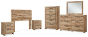 Hyanna Full Panel Headboard with Mirrored Dresser, Chest and 2 Nightstands in Tan Brown - PKG015279