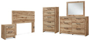 Hyanna Full Panel Headboard with Mirrored Dresser, Chest and Nightstand in Tan Brown - PKG015282