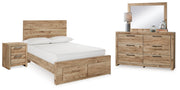 Hyanna Full Panel Storage Bed with Mirrored Dresser and Nightstand in Tan Brown from Ashley - Luna Furniture
