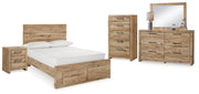 Hyanna Full Panel Storage Bed with Mirrored Dresser, Chest and Nightstand in Tan Brown - PKG015384