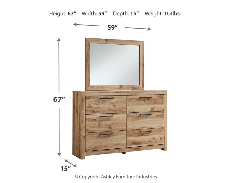 Hyanna King Panel Bed with Mirrored Dresser and 2 Nightstands in Tan Brown - PKG015320