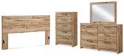 Hyanna King Panel Headboard with Mirrored Dresser and Chest in Tan Brown - PKG015293