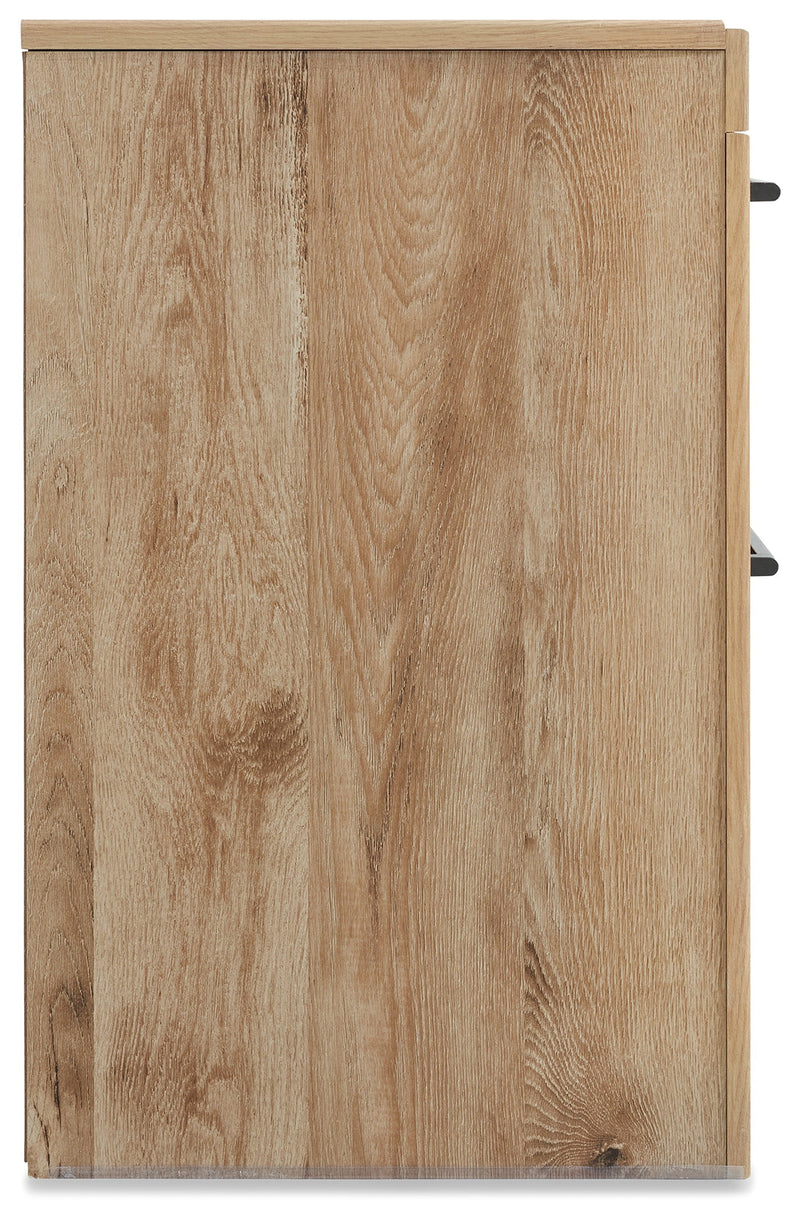 Hyanna King Panel Headboard with Mirrored Dresser and Nightstand in Tan Brown - PKG015292