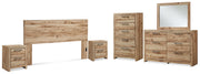 Hyanna King Panel Headboard with Mirrored Dresser, Chest and 2 Nightstands in Tan Brown - PKG015291