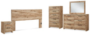 Hyanna King Panel Headboard with Mirrored Dresser, Chest and Nightstand in Tan Brown - PKG015294
