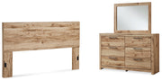 Hyanna King Panel Headboard with Mirrored Dresser in Tan Brown - PKG015289