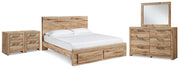 Hyanna King Panel Storage Bed, Dresser, Mirror and 2 Nightstands - B1050B72