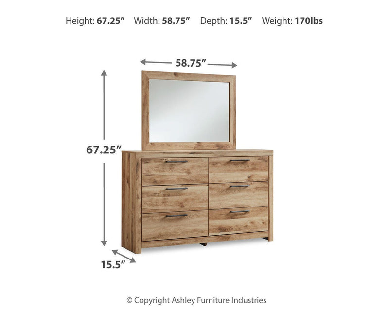 Hyanna King Panel Storage Bed, Dresser, Mirror and Chest in Tan Brown - PKG015329