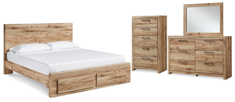 Hyanna King Panel Storage Bed, Dresser, Mirror and Chest in Tan Brown - PKG015329