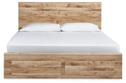 Hyanna King Panel Storage Bed with Mirrored Dresser, Chest and Nightstand in Tan Brown - PKG015330