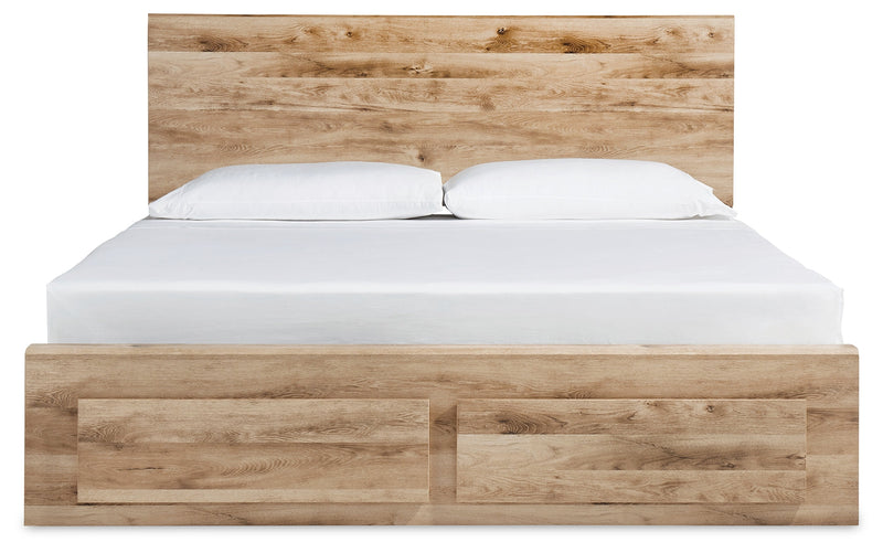 Hyanna King Panel Storage Bed with Mirrored Dresser in Tan Brown - PKG015337
