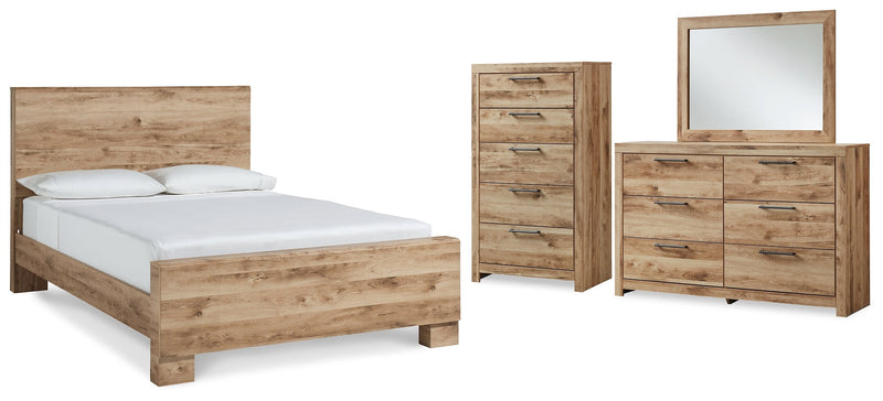 Hyanna Queen Panel Bed with Mirrored Dresser and Chest in Tan Brown - PKG015299