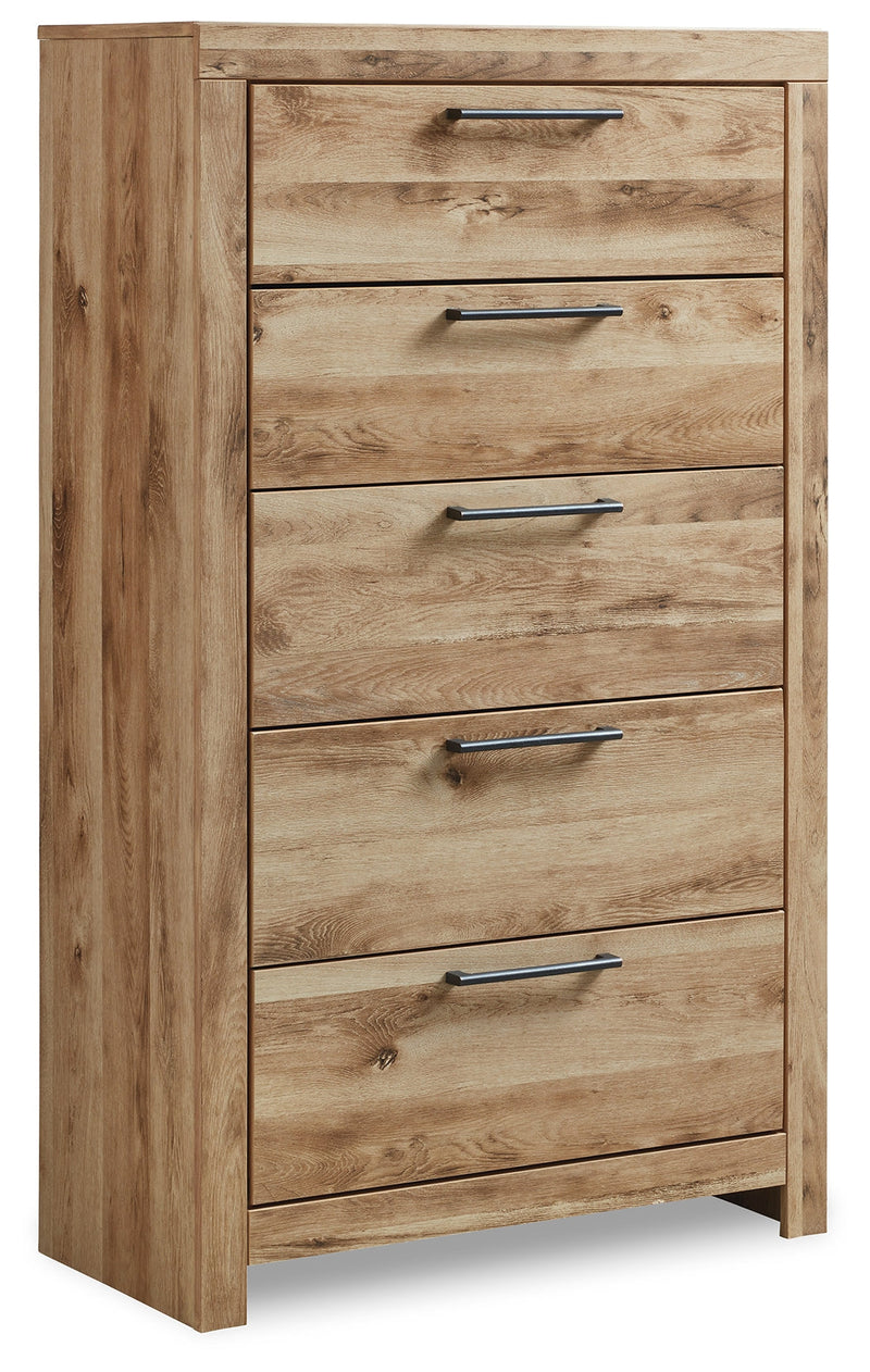 Hyanna Queen Panel Headboard with Mirrored Dresser and Chest in Tan Brown - PKG015287