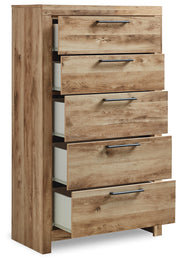 Hyanna Queen Panel Headboard with Mirrored Dresser and Chest in Tan Brown - PKG015287