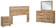 Hyanna Queen Panel Headboard with Mirrored Dresser and Nightstand in Tan Brown - PKG015286