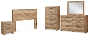Hyanna Queen Panel Headboard with Mirrored Dresser, Chest and Nightstand in Tan Brown - PKG015288