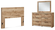 Hyanna Queen Panel Headboard with Mirrored Dresser in Tan Brown - PKG015283