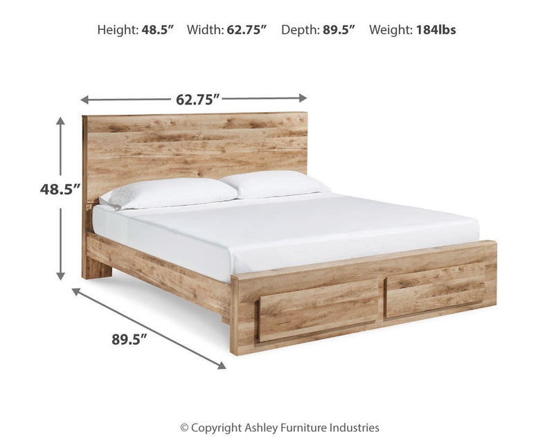 Hyanna Queen Panel Storage Bed, Dresser, Mirror and 2 Nightstands in Tan Brown - PKG015302