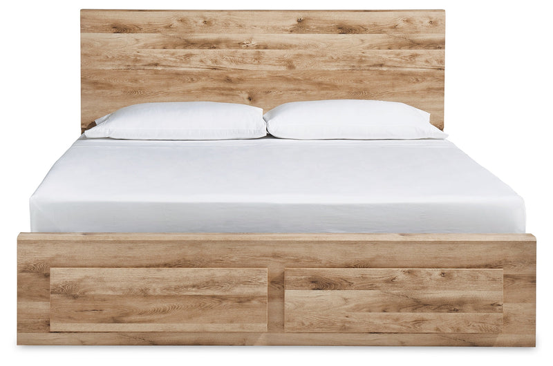 Hyanna Queen Panel Storage Bed with Mirrored Dresser, Chest and Nightstand in Tan Brown - PKG015306