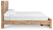 Hyanna Queen Panel Storage Bed with Mirrored Dresser, Chest and Nightstand in Tan Brown - PKG015306