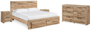 Hyanna Tan Brown King Panel Storage Bed, Dresser and 2 Nightstands - B1050B40