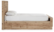 Hyanna Twin Panel Bed with 2 Side Storage, Dresser, Mirror, Chest and Nightstand in Tan Brown - PKG015372