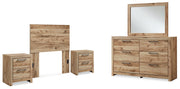 Hyanna Twin Panel Headboard with Mirrored Dresser and 2 Nightstands in Tan Brown - PKG015272