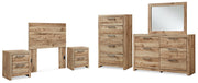 Hyanna Twin Panel Headboard with Mirrored Dresser, Chest and 2 Nightstands in Tan Brown - PKG015273