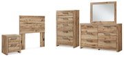 Hyanna Twin Panel Headboard with Mirrored Dresser, Chest and Nightstand in Tan Brown - PKG015276