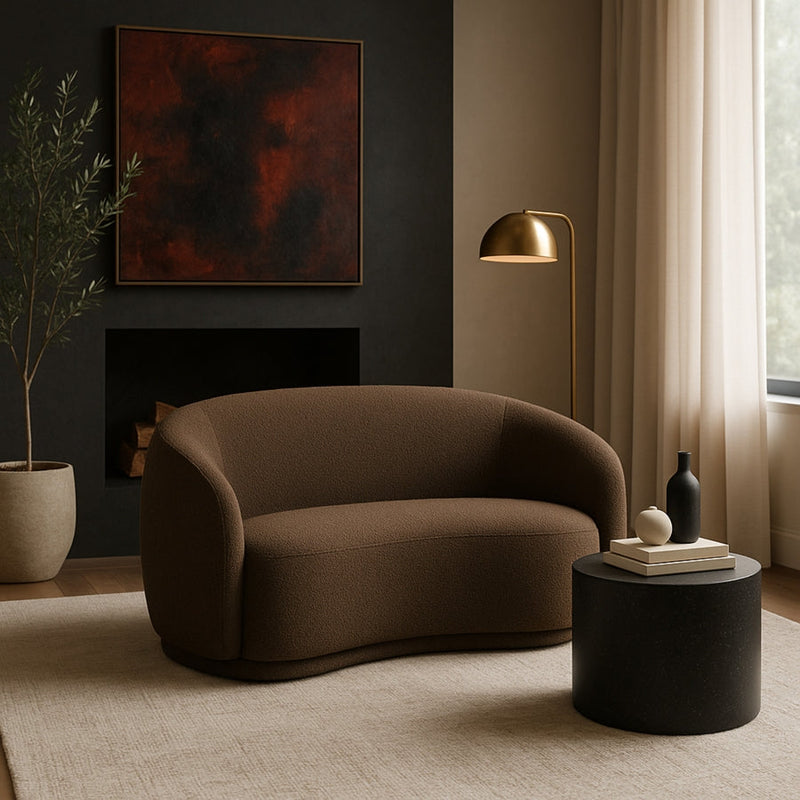 Hyde 64" Boucle Fabric Upholstered Loveseat in Brown - 693Brown-L