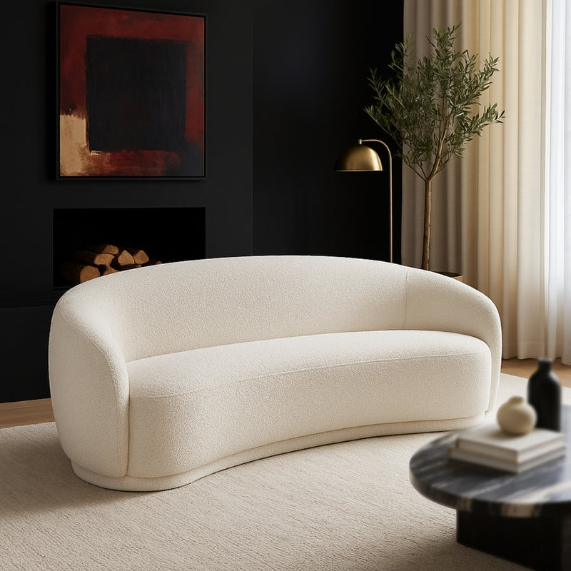 Hyde 89.5" Boucle Fabric Upholstered Sofa in Cream - 693Cream-S