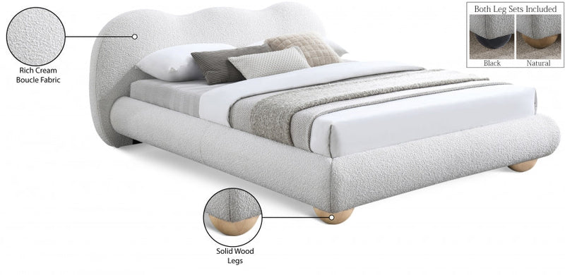 Hyde Boucle Fabric King Bed (3 Boxes) Cream - Gate FurnitureKing Bed