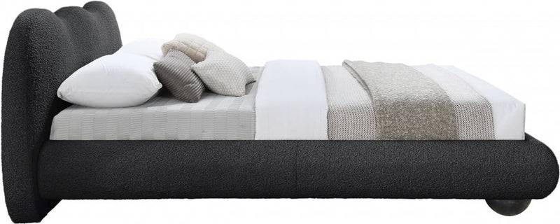 Hyde Boucle Fabric Queen Bed (3 Boxes) Black - Gate FurnitureQueen Bed