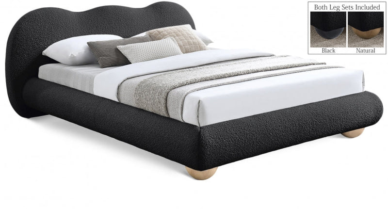 Hyde Boucle Fabric Queen Bed (3 Boxes) Black - Gate FurnitureQueen Bed