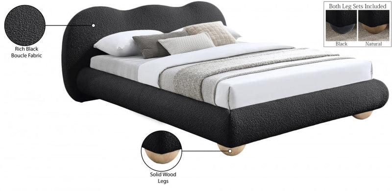 Hyde Boucle Fabric Queen Bed (3 Boxes) Black - Gate FurnitureQueen Bed