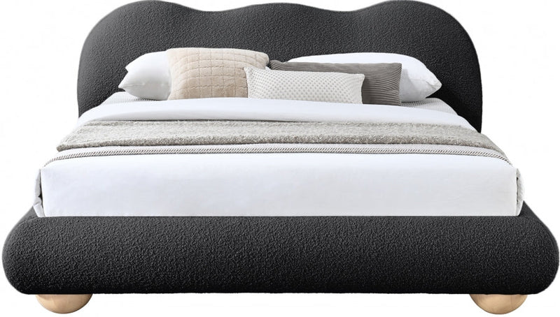 Hyde Boucle Fabric Queen Bed (3 Boxes) Black - Gate FurnitureQueen Bed
