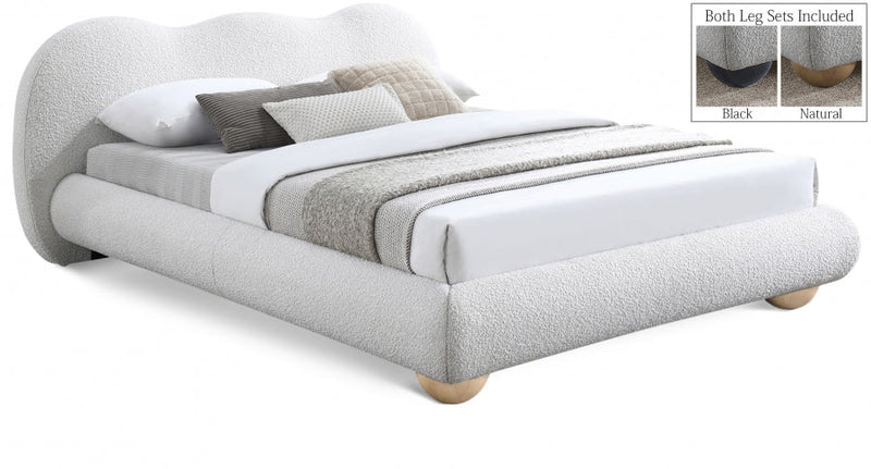 Hyde Boucle Fabric Queen Bed (3 Boxes) Cream - Gate FurnitureQueen Bed