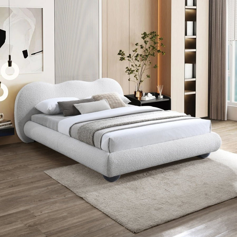 Hyde Boucle Fabric Queen Bed (3 Boxes) Cream - Gate FurnitureQueen Bed