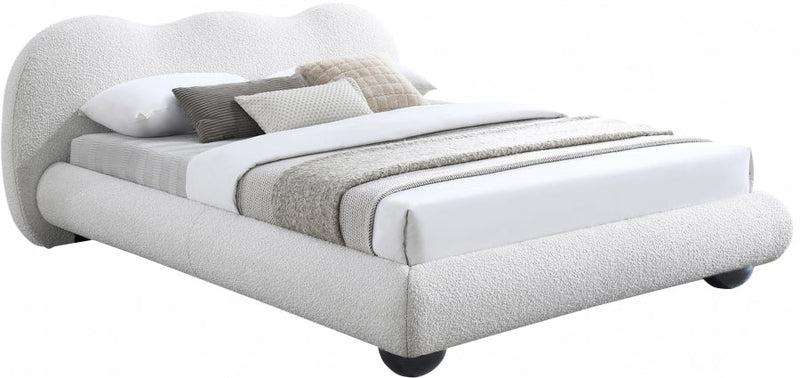 Hyde Boucle Fabric Queen Bed (3 Boxes) Cream - Gate FurnitureQueen Bed