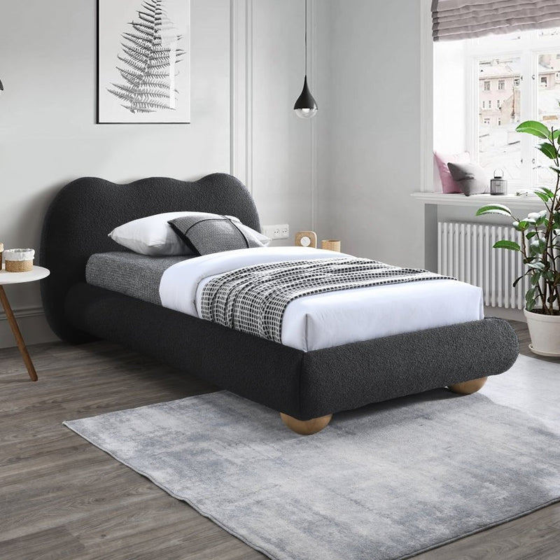 Hyde Boucle Fabric Twin Bed (3 Boxes) Black - Gate FurnitureTwin Bed