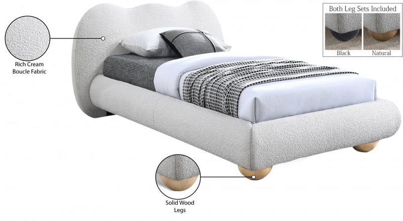 Hyde Boucle Fabric Twin Bed (3 Boxes) Cream - Gate FurnitureTwin Bed